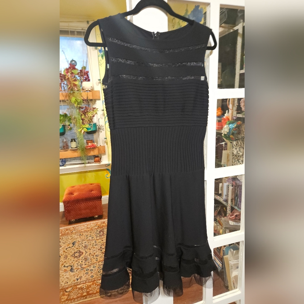 Tadashi Shoji Black Sleeveless Ribbed Fit-and-Flare Midi Dress